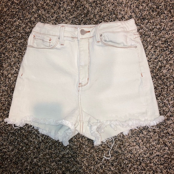 Beige Denim Shorts with Brown Stitching - Picture 2 of 10